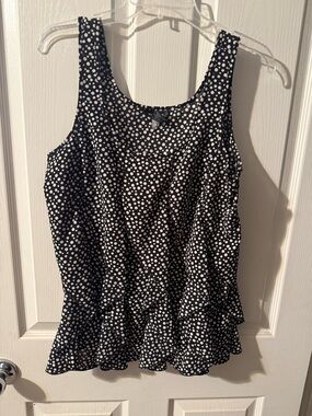 Spense Black and White Polka Dot Ruffle Tank